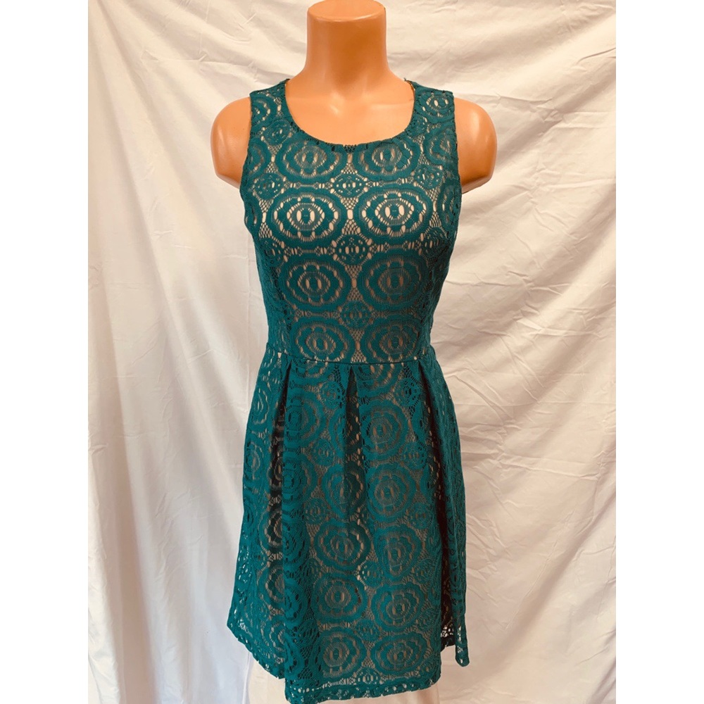 Forest Green Lace Illusion Dress